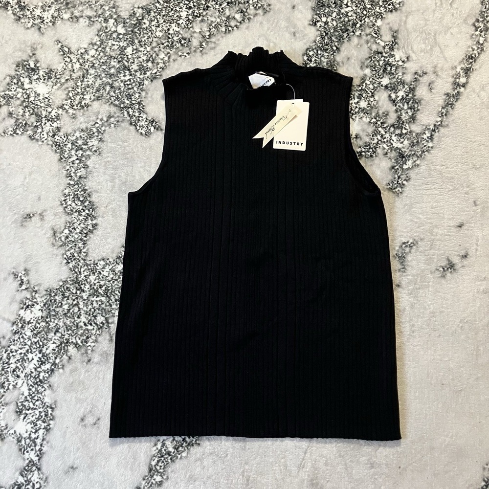 Industry Top Womens Size XL Black Ribbed Mock Neck Top Minimalist Basic
